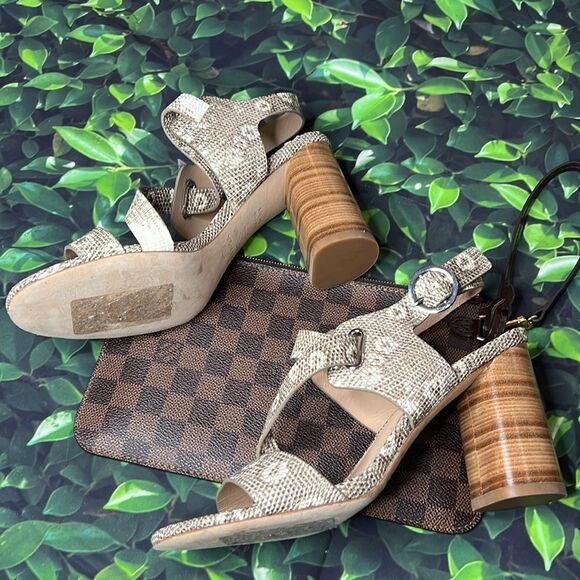 Via Spiga brown and cream snake, print with large round wooden heels - Picture 6 of 8